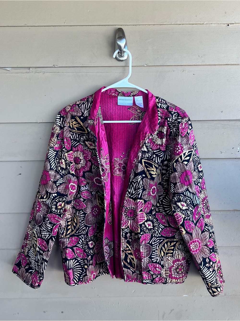 Alfred Dunner Floral Quilted Jacket Size 14P Cotton Cottagecore Pink Brown Black